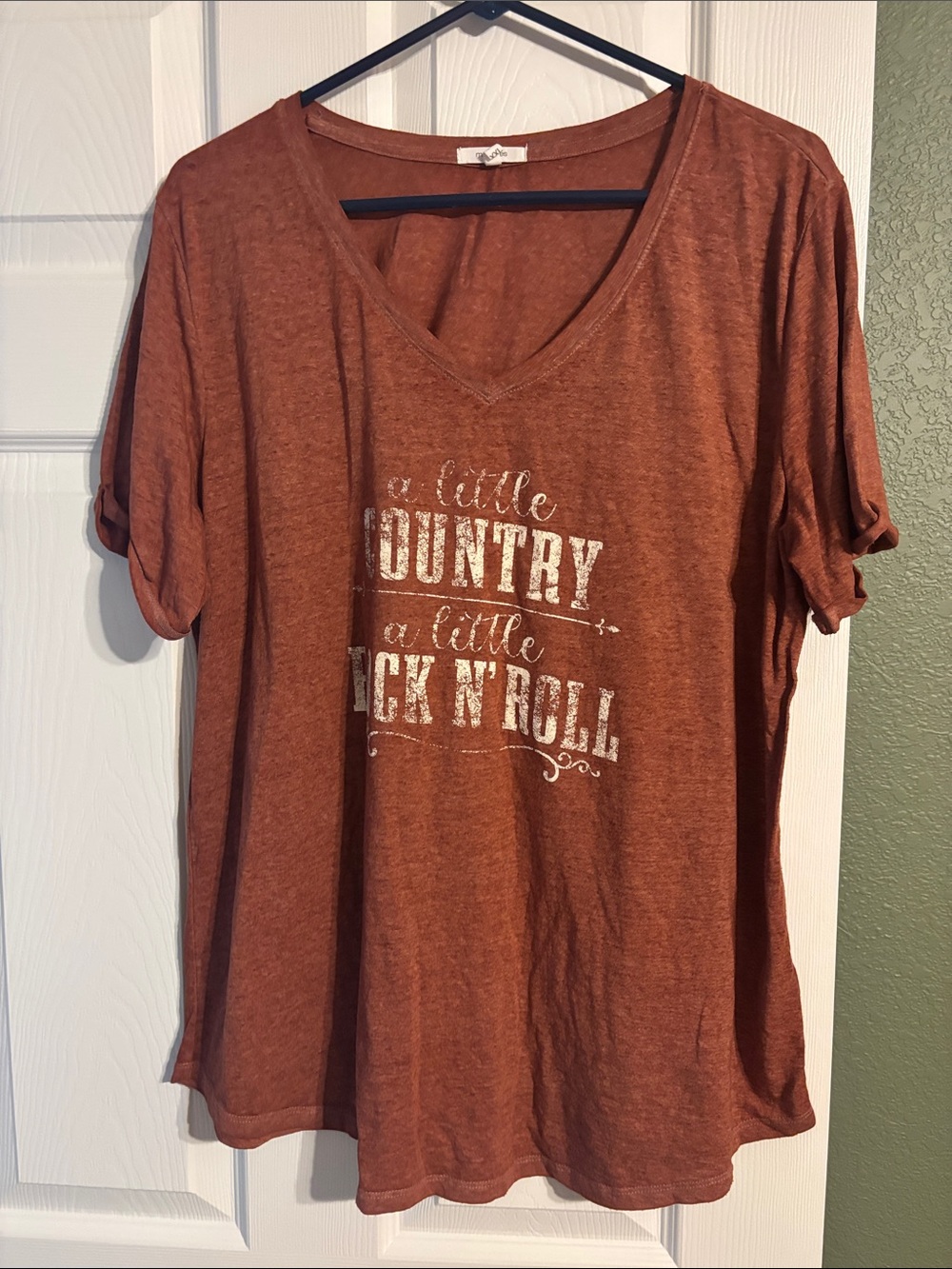 Maurices Rust V-Neck Graphic Tee with White Print